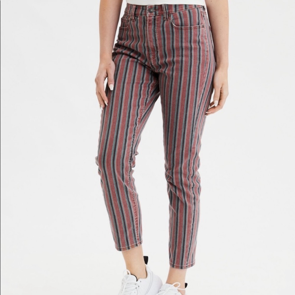 American Eagle Outfitters Women's Skinny Jeans - Red and Black Vertical Stripe